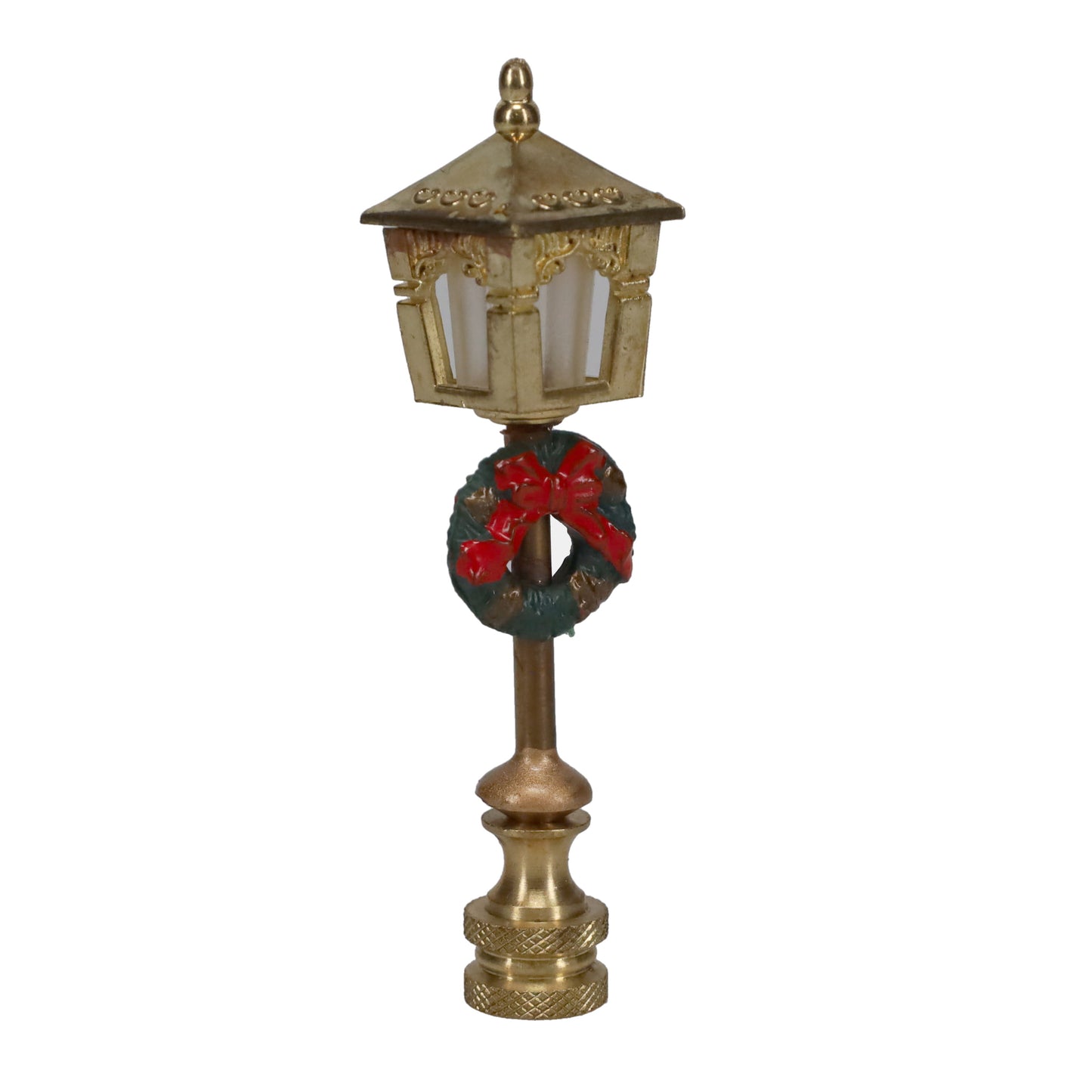 3-3/4" Tall Brass Finial, Christmas Wreath Lamp Post, 1/4-27F Tap (15246)