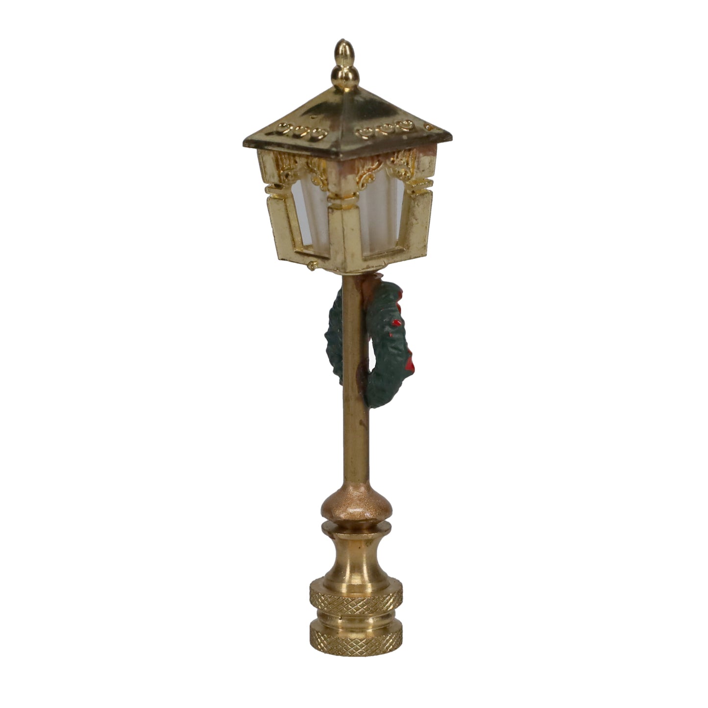 3-3/4" Tall Brass Finial, Christmas Wreath Lamp Post, 1/4-27F Tap (15246)