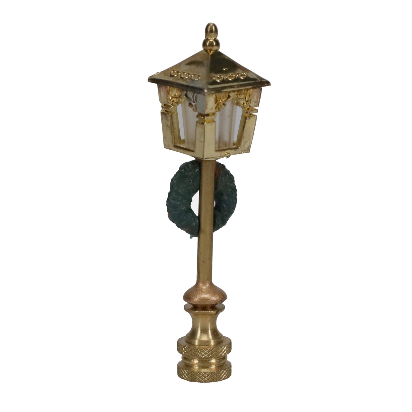 3-3/4" Tall Brass Finial, Christmas Wreath Lamp Post, 1/4-27F Tap (15246)