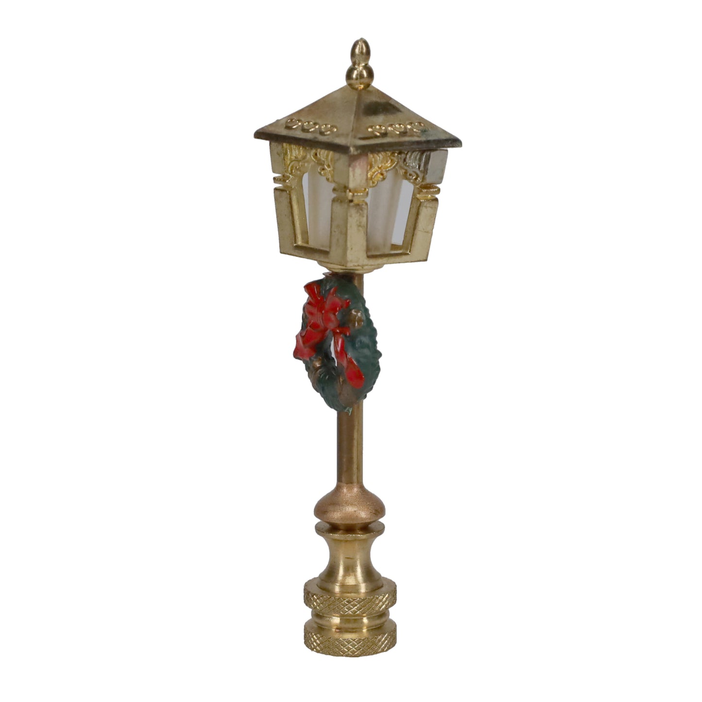 3-3/4" Tall Brass Finial, Christmas Wreath Lamp Post, 1/4-27F Tap (15246)