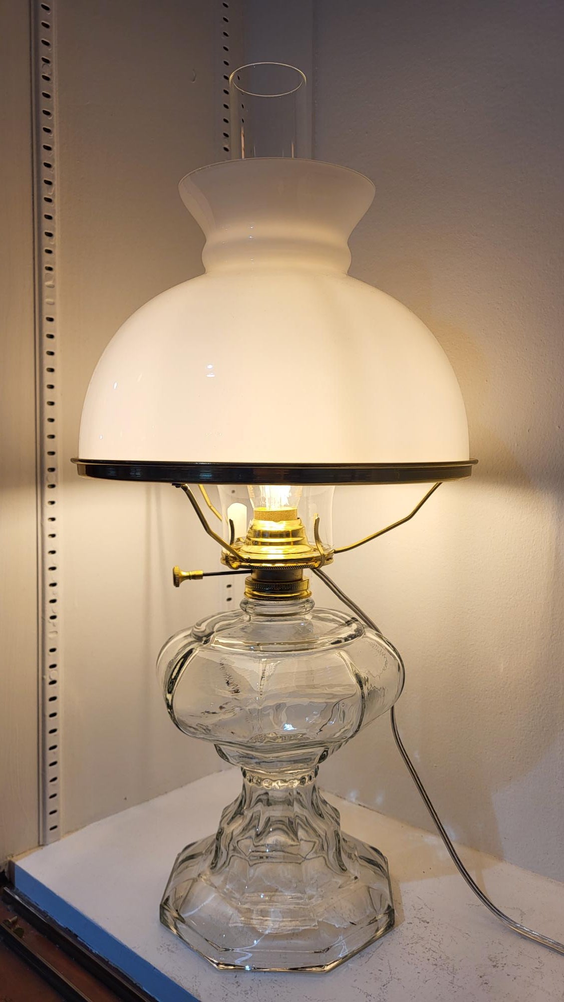Clear Walling Lamp Complete with Electric Burner and Chimney and Shade (67516)