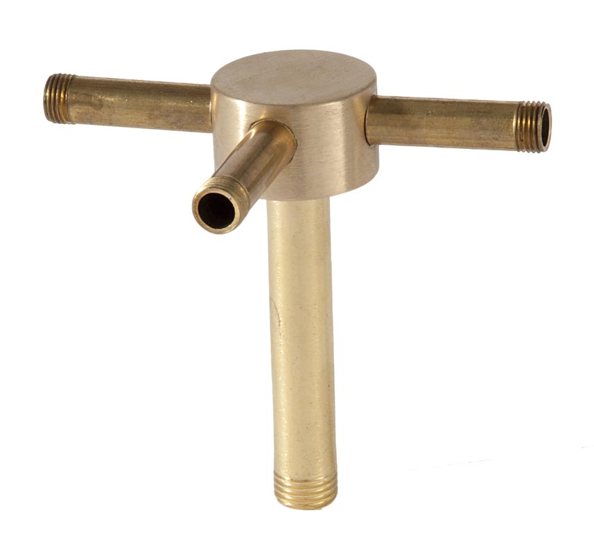 3/4 Inch Height, 4-Way Brass Straight Disk Arm Back, 1/4F bottom, 1/8F sides (21295U)