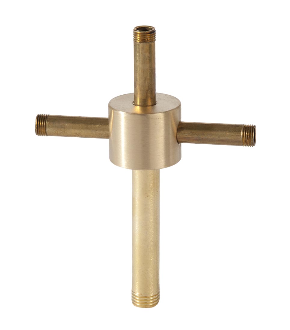 1 Inch Height, 4-Way Brass Straight Disk Arm Back, 1/4F bottom, 1/8F top & side holes (21296U)