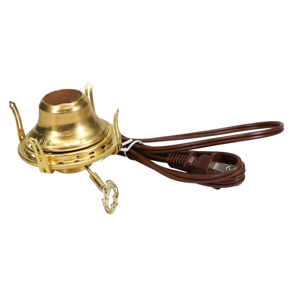 Solid Brass #2 Queen Electrified Lamp Burner, Choice of Cord Color (30210B)