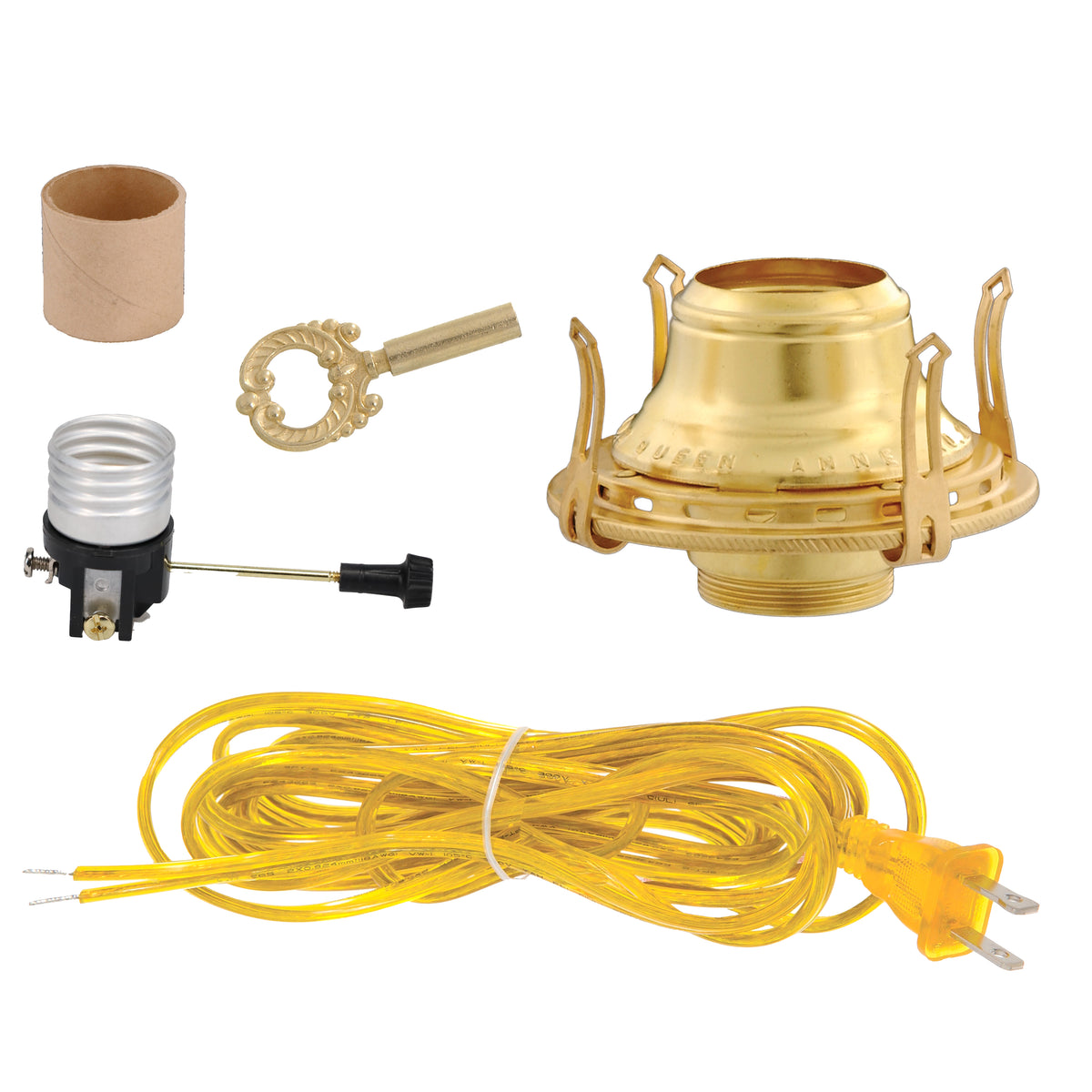 Solid Brass #2 Queen Electrified Lamp Burner, Choice of Cord Color (30210B)