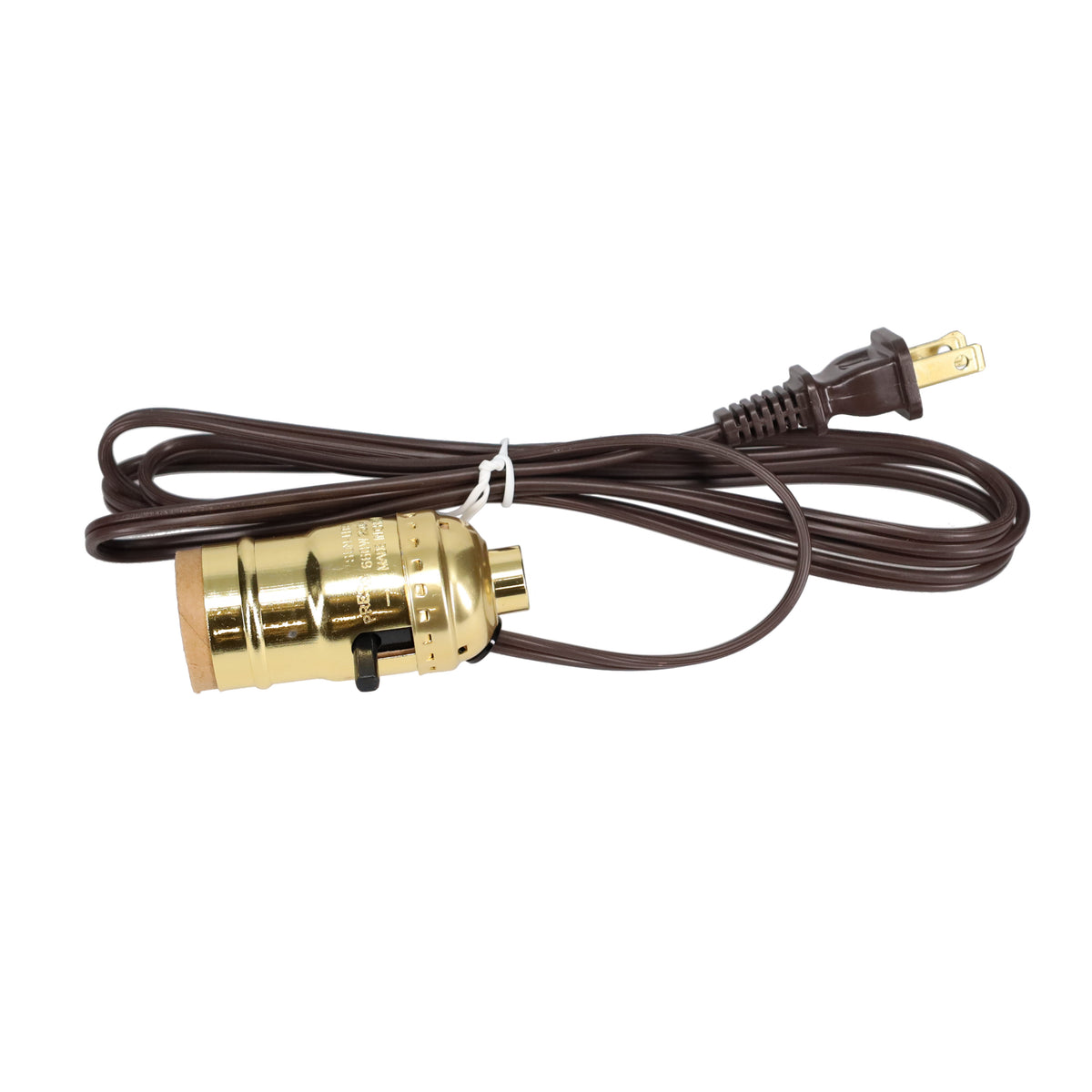 Complete Brass Plated Push-Thru Socket w/6 ft. Brown Cord (30329)
