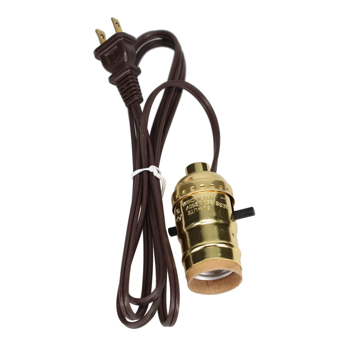 Complete Brass Plated Push-Thru Socket w/6 ft. Brown Cord (30329)