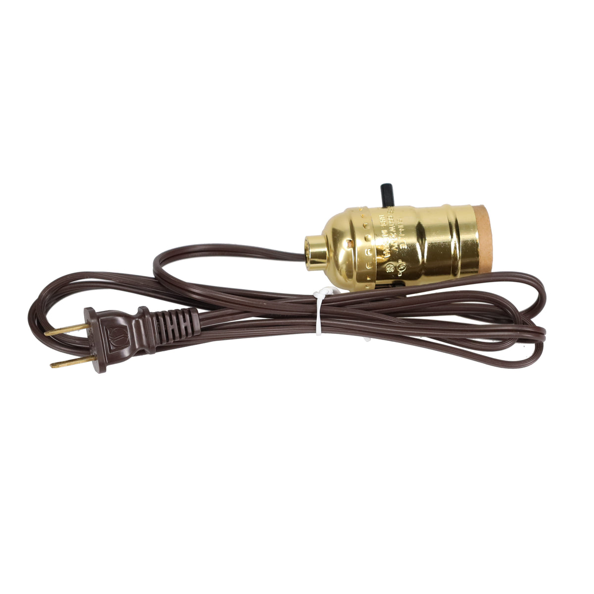 Complete Brass Plated Push-Thru Socket w/6 ft. Brown Cord (30329)