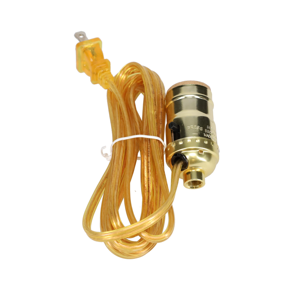 Complete Brass Plated Push-Thru Socket w/8 ft. Clear Gold Cord (30401)