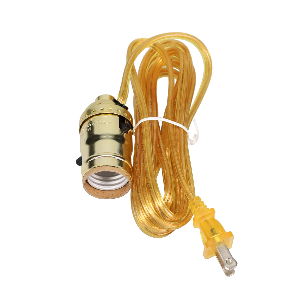 Complete Brass Plated Push-Thru Socket w/8 ft. Clear Gold Cord (30401)