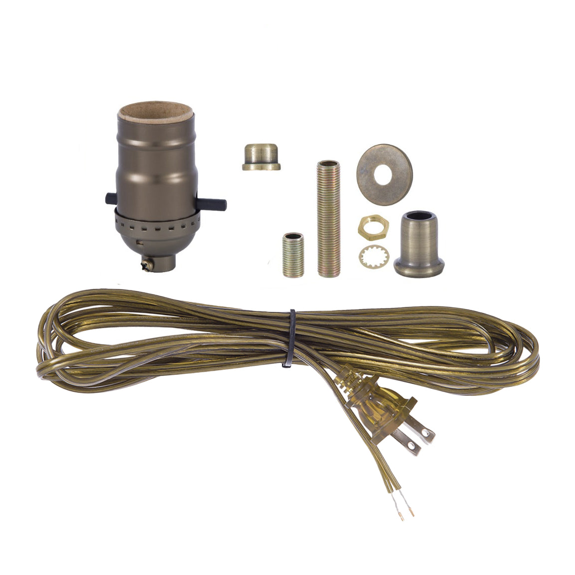 Antique Brass Finish Table Lamp Wiring Kit with PUSH-THRU Socket (30552A)