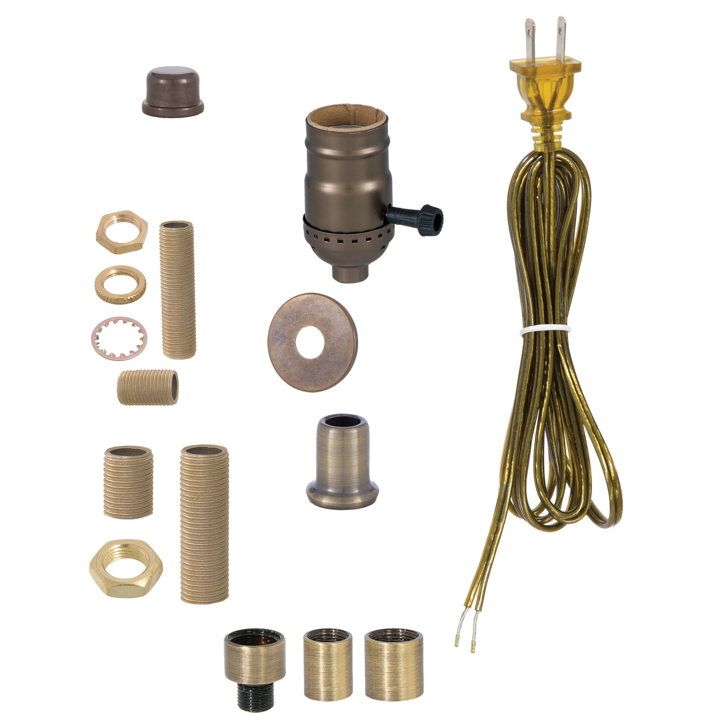 Antique Brass Floor Lamp Wiring Kit w/3-Way Turn Knob Lamp Socket (30555A)