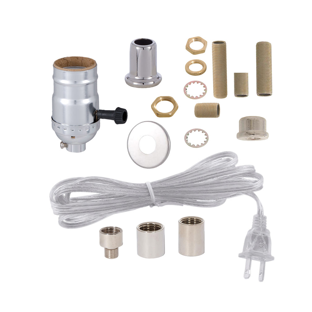 Nickel Finish Floor Lamp Wiring Kit w/3-Way Turn Knob Lamp Socket (30555N)
