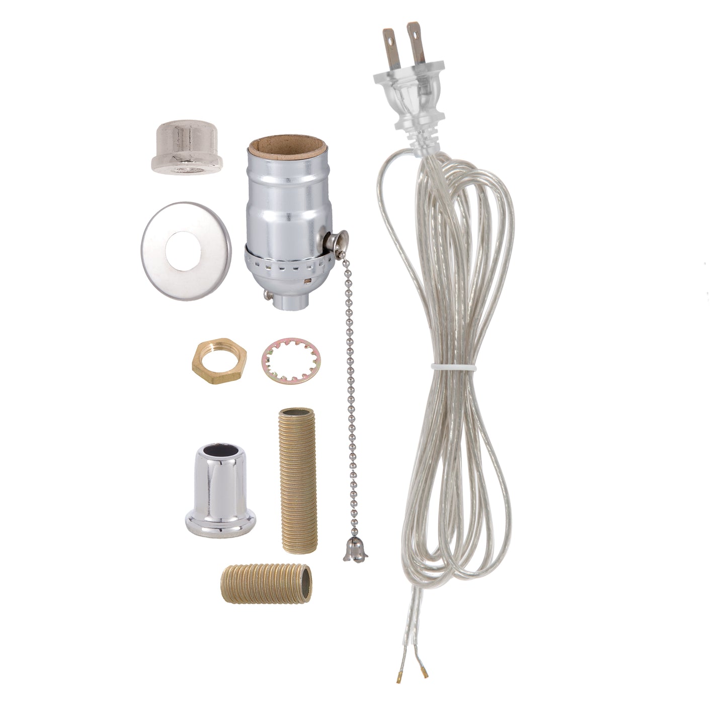 Nickel Finish Table Lamp Wiring Kit w/ Pull Chain Socket (30557N)