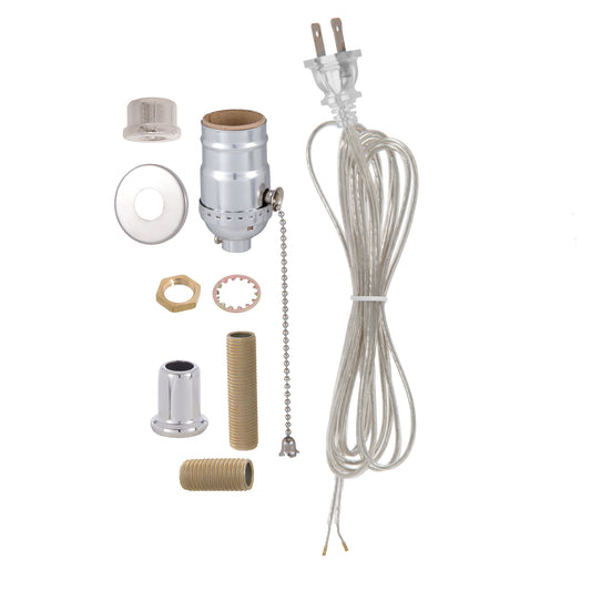 Nickel Finish Table Lamp Wiring Kit w/ Pull Chain Socket (30557N)