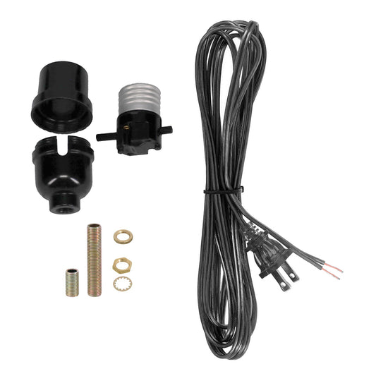 Table Lamp Wiring Kit, Plastic Push Through Socket Black Lamp Cord (30591)