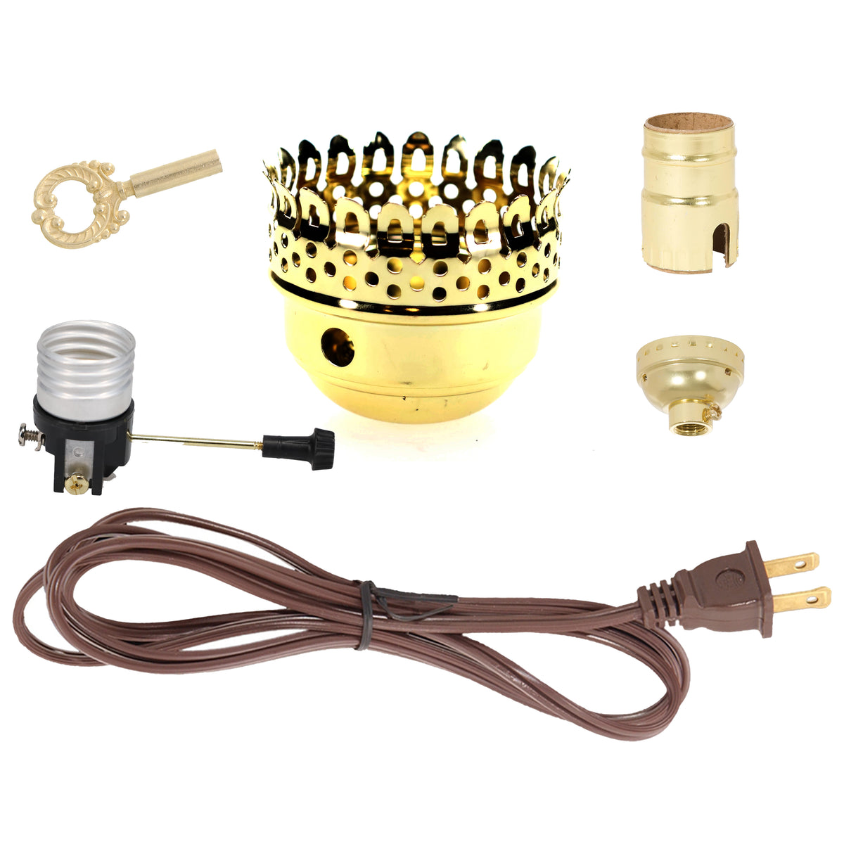 Lamp Wiring Kit with Brass 3" Gallery, Turn Knob, 8' Lamp Cord, Choice of Cord Color (30592B)