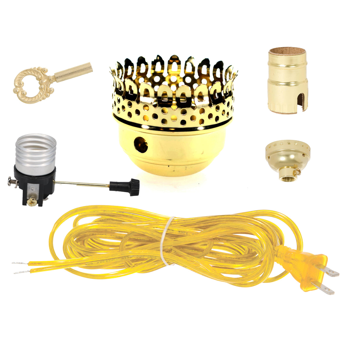 Lamp Wiring Kit with Brass 3" Gallery, Turn Knob, 8' Lamp Cord, Choice of Cord Color (30592B)