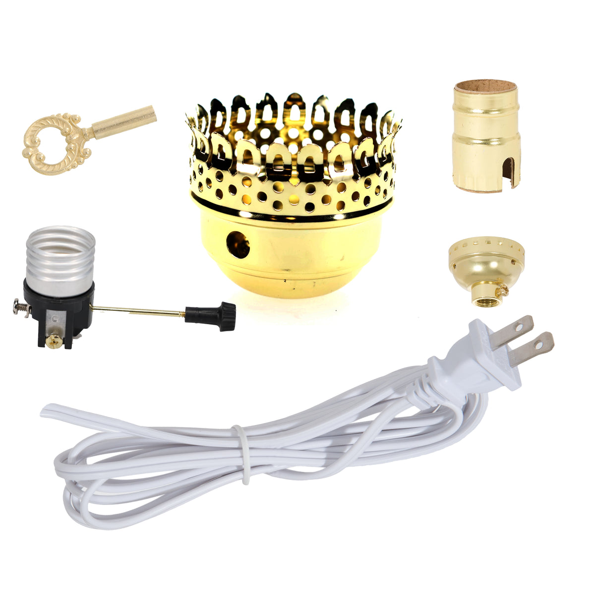 Lamp Wiring Kit with Brass 3" Gallery, Turn Knob, 8' Lamp Cord, Choice of Cord Color (30592B)