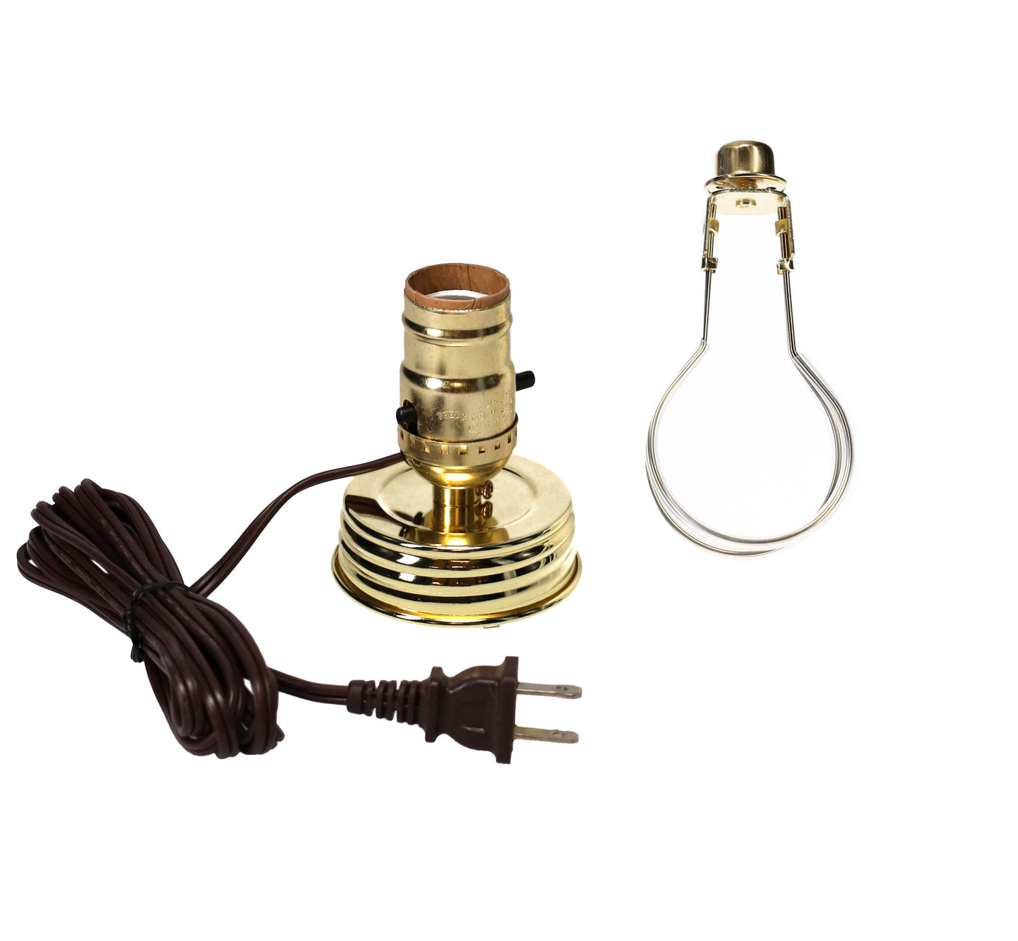 Brass Plated Mason Jar Electric Lamp Adapter with Clip on Shade Adaptor (30600)