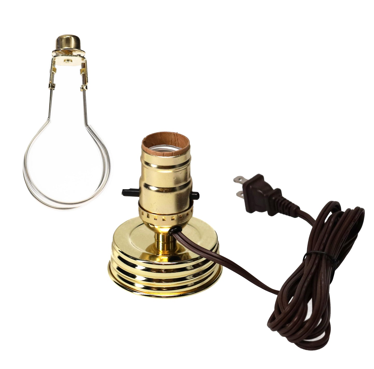 Brass Plated Mason Jar Electric Lamp Adapter with Clip on Shade Adaptor (30600)