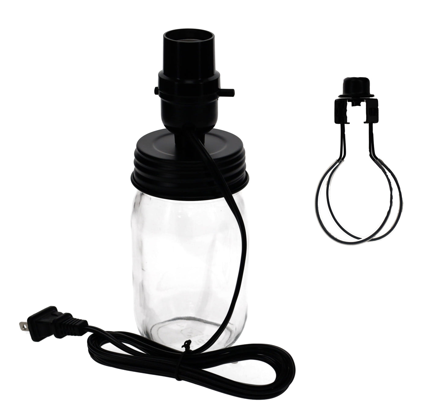 Black Mason Jar Electric Lamp Adapter with Clip on Shade Adaptor (30600BK)