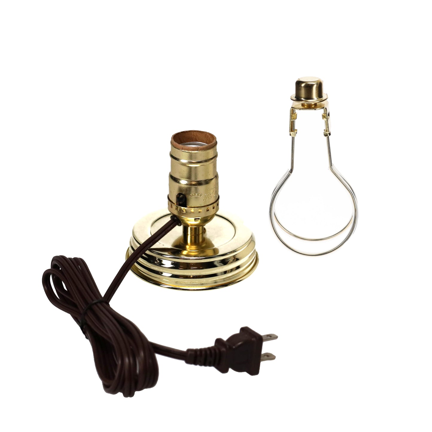 Brass Plated Wide Mouth Mason Jar Electric Lamp Adapter with Clip on Shade Adaptor (30601)