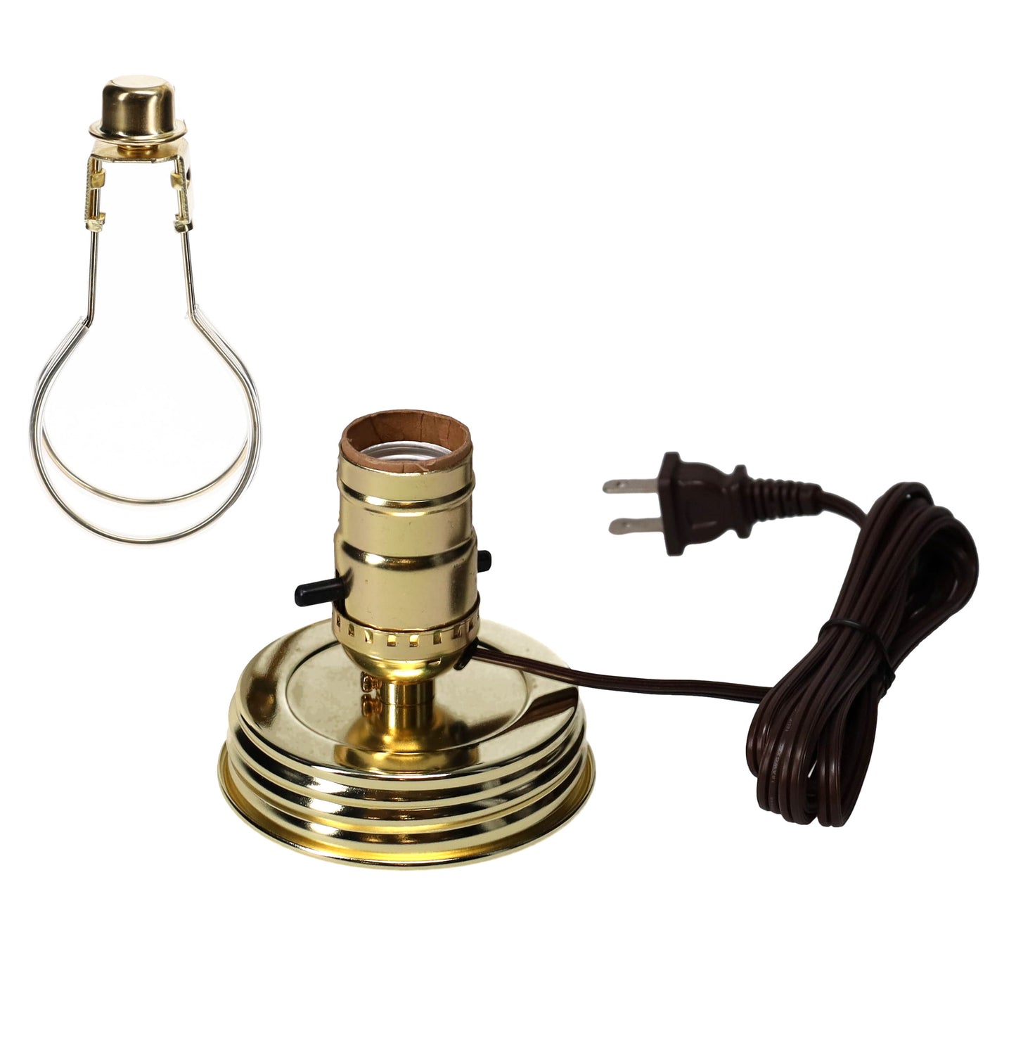 Brass Plated Wide Mouth Mason Jar Electric Lamp Adapter with Clip on Shade Adaptor (30601)