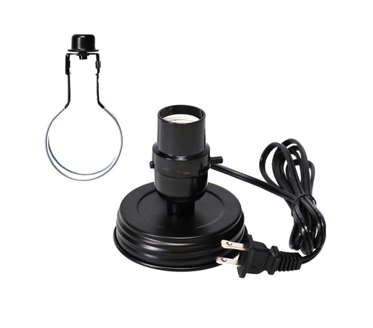 Black Wide Mouth Mason Jar Electric Lamp Adapter with Clip on Shade Adaptor (30601BK)