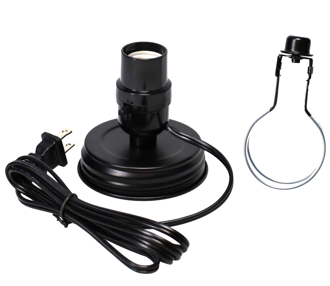 Black Wide Mouth Mason Jar Electric Lamp Adapter with Clip on Shade Adaptor (30601BK)