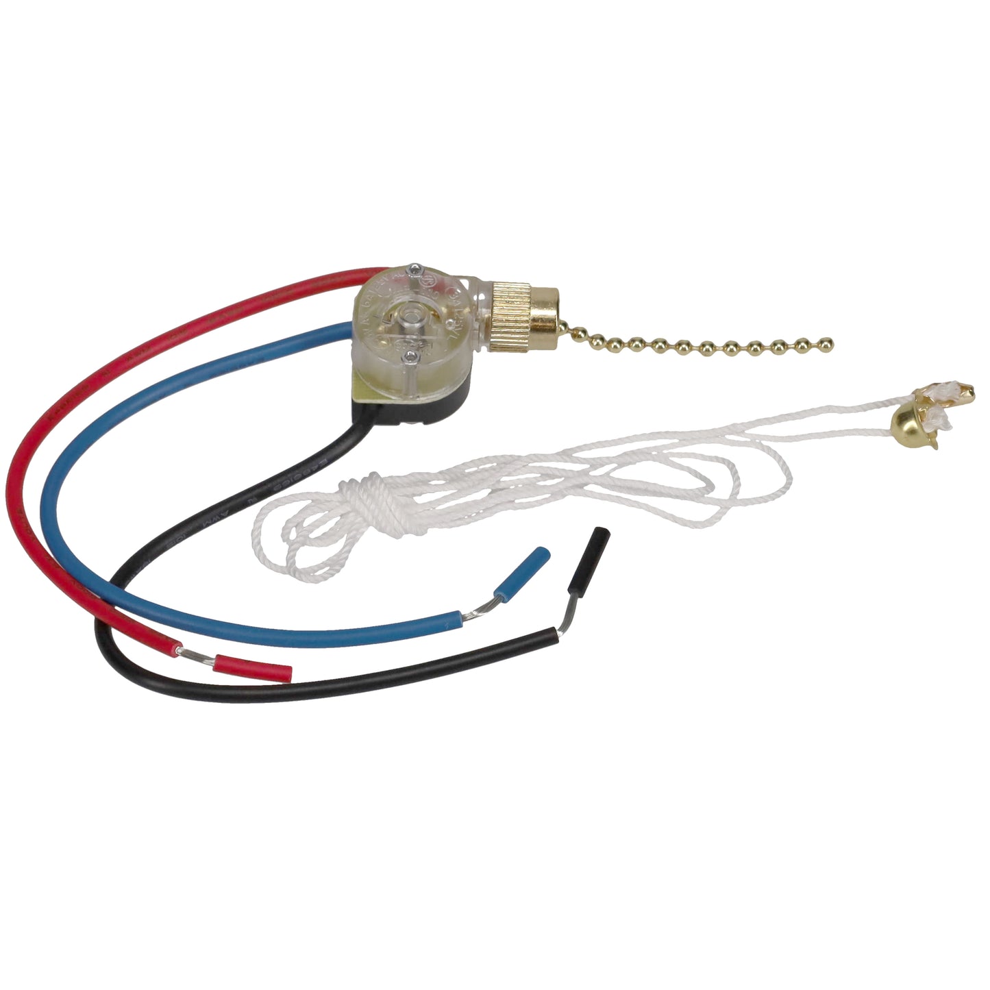 3-Way Brass Ceiling Fan Pull Switch, Brass, 36" Long String & Bell (40413)