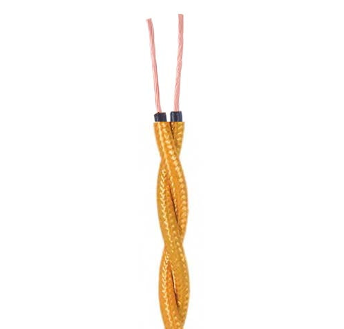 Gold Fabric Covered, Twisted Pair Lamp Cord, 2-Wire, 100ft Spool or By-The-Foot (46635)