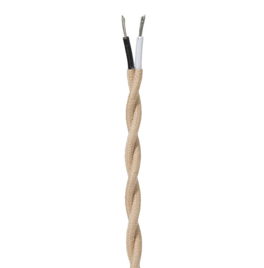 Tan Colored 18 Gauge 2-Wire Cotton Covered Twisted Pair Lamp Cord, Choice of Length (46662T)