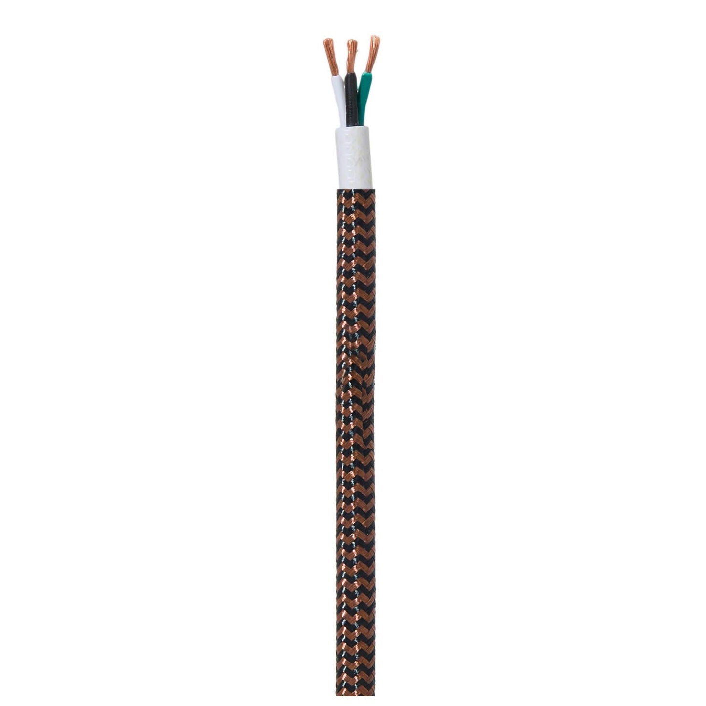 18/3 SVT-B Black and Brown ZIG-ZAG Pattern Rayon Covered Fabric Lamp Cord, 3-Wire, Choice of Length (46595)