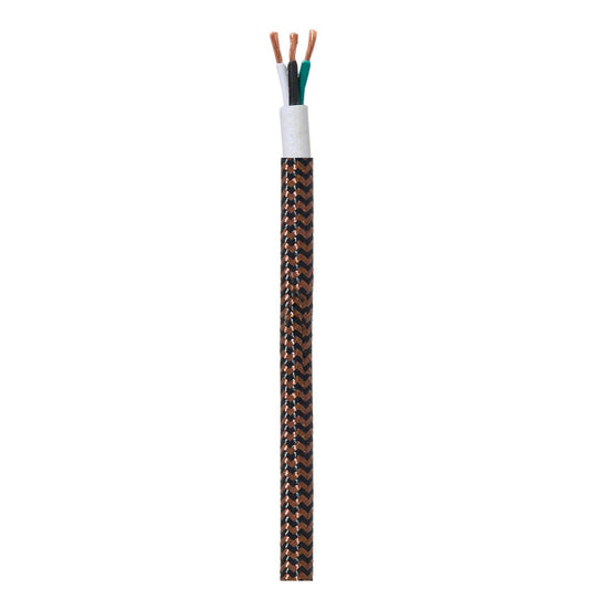 18/3 SVT-B Black and Brown ZIG-ZAG Pattern Rayon Covered Fabric Lamp Cord, 3-Wire, Choice of Length (46595)