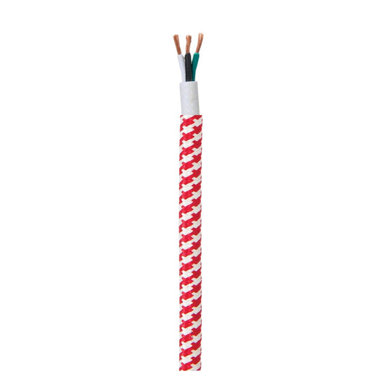 18/3 SVT-B Red and White Hounds-Tooth Pattern Rayon Covered Fabric Lamp Cord, 3-Wire,  Choice of Length (46596)