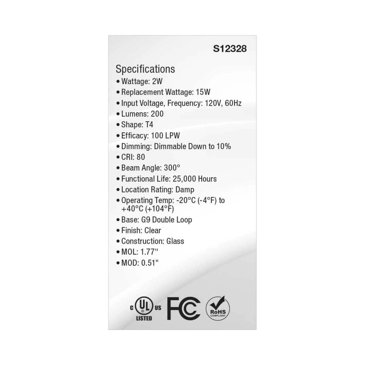 15 Watt Equivalent Dimmable G9 Base LED Light Bulb (47271)