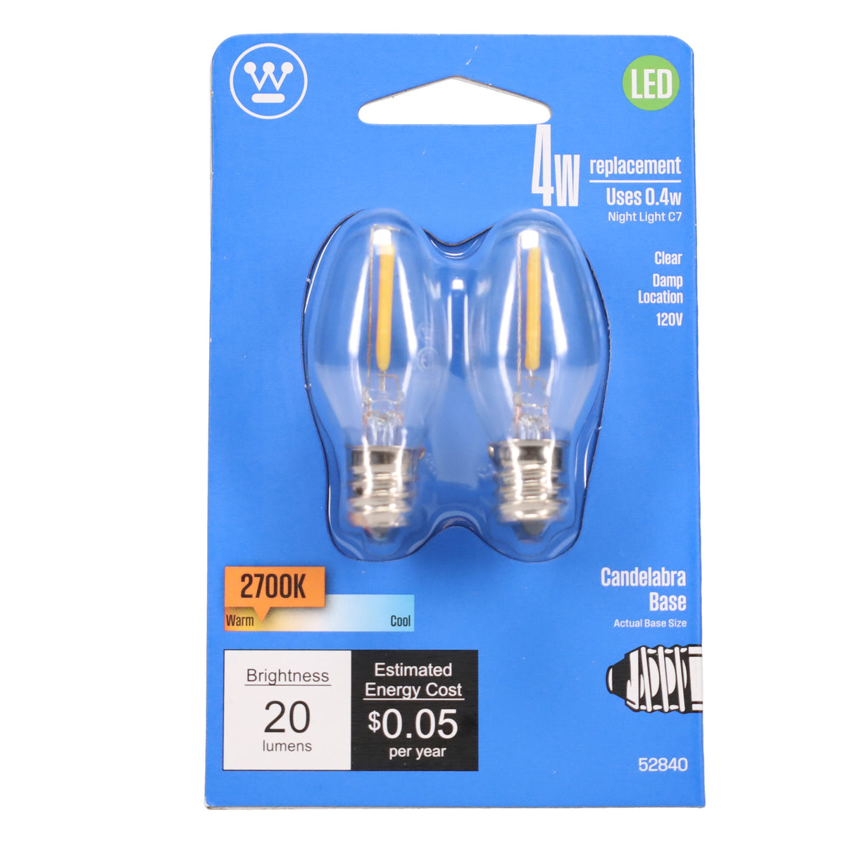 2-Pack E12 Base LED Light Bulbs, 0.4 Watt, 4 Watt Equivalent (47300)