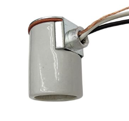 Keyless Glazed Porcelain E-26 Socket, Screw Shell Terminal, 12" Wire Leads & Ground (47715L12BG)