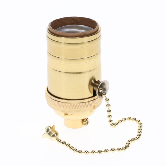 Turned Brass On/Off Pull Chain Socket, Polished & Lacquered, No UNO Thread (48254)