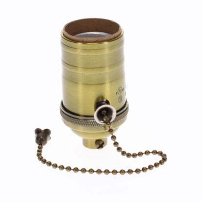 Brass On/Off Pull Chain Socket, No UNO Threads, Antique Brass (48254A)