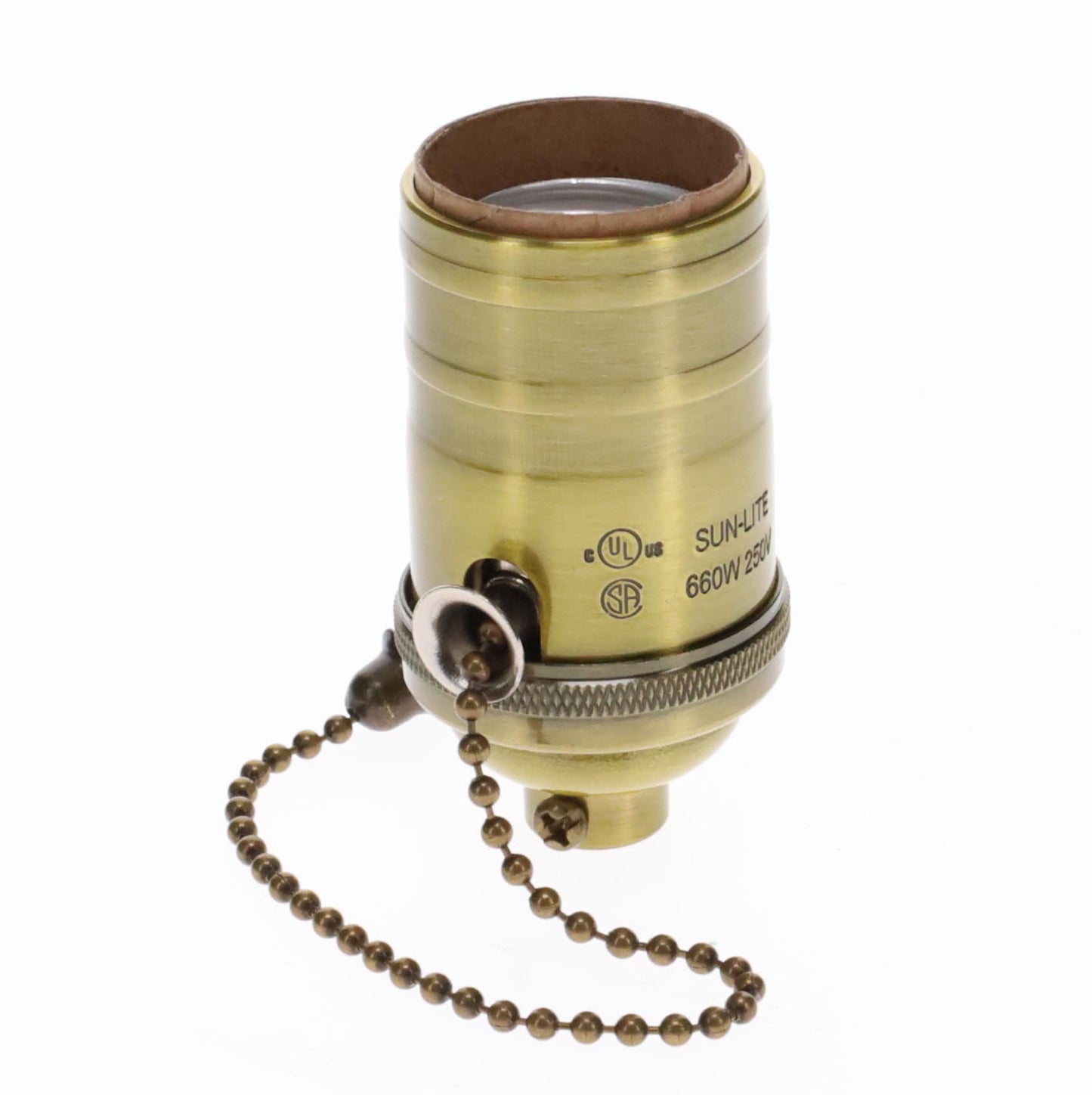 Brass On/Off Pull Chain Socket, No UNO Threads, Antique Brass (48254A)