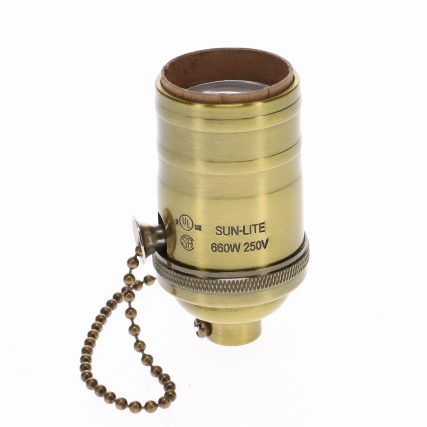 Brass On/Off Pull Chain Socket, No UNO Threads, Antique Brass (48254A)