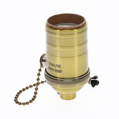 Brass On/Off Pull Chain Socket, No UNO Threads, Antique Brass (48254A)