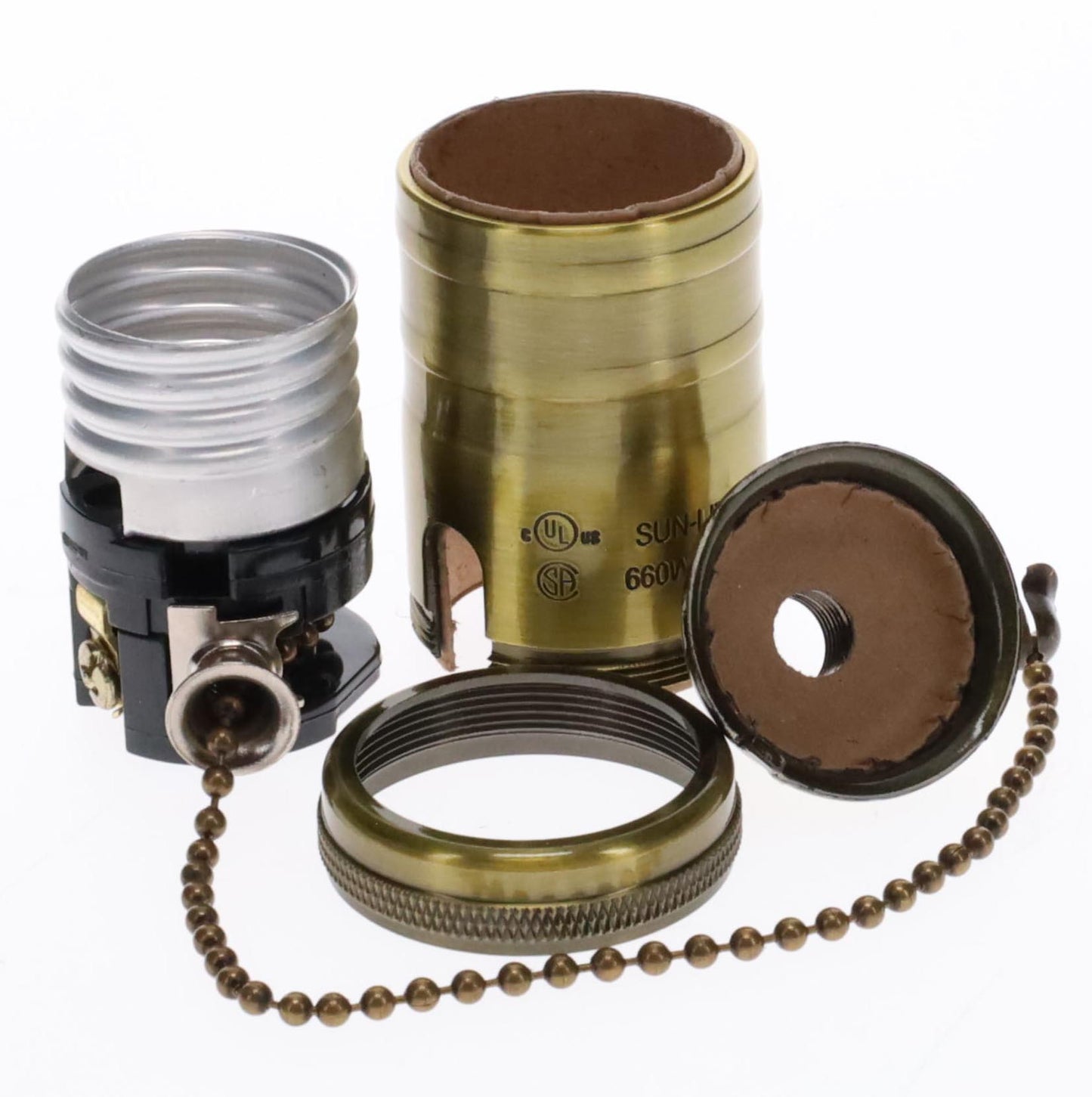 Brass On/Off Pull Chain Socket, No UNO Threads, Antique Brass (48254A)