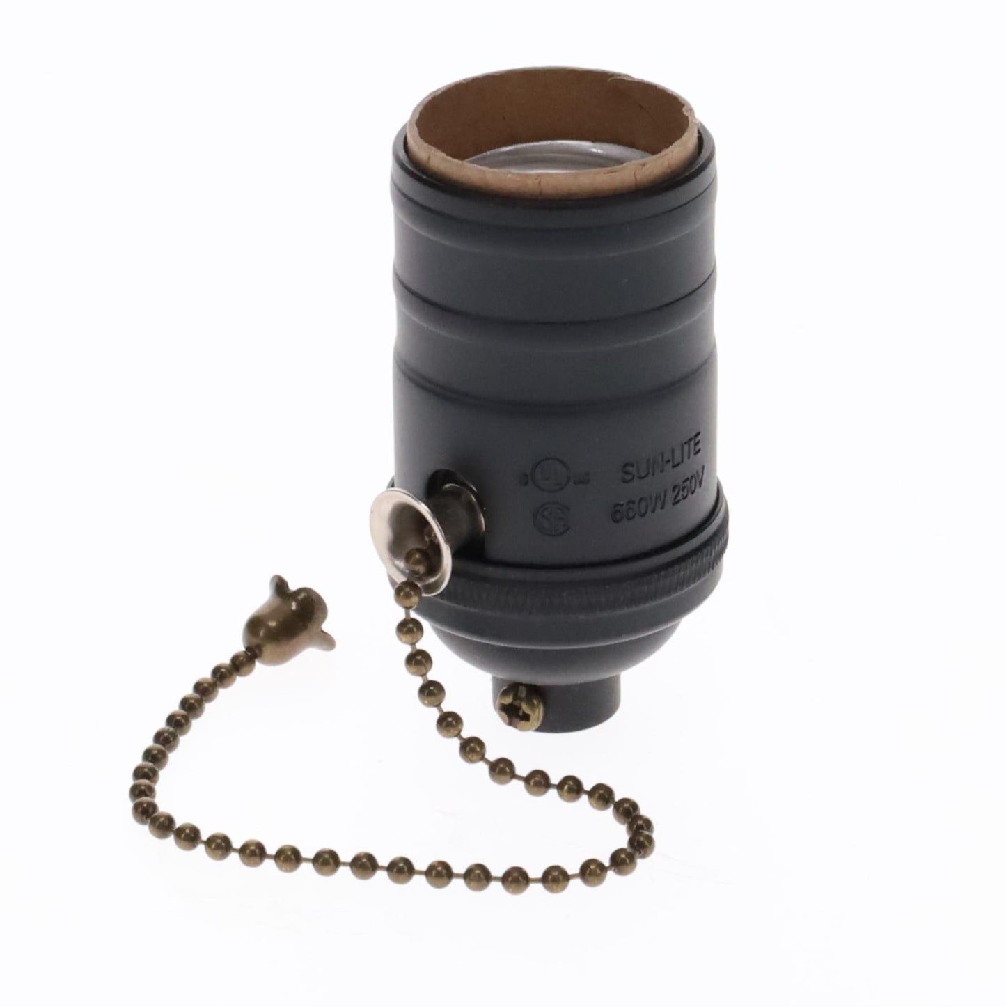 Satin Black Finish Brass Socket, On/Off Pull Chain, No UNO Threads (48254BK)
