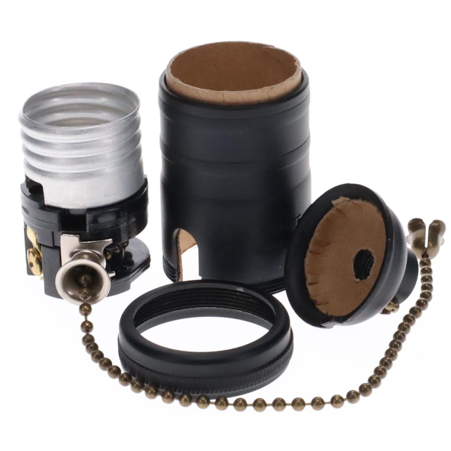 Satin Black Finish Brass Socket, On/Off Pull Chain, No UNO Threads (48254BK)