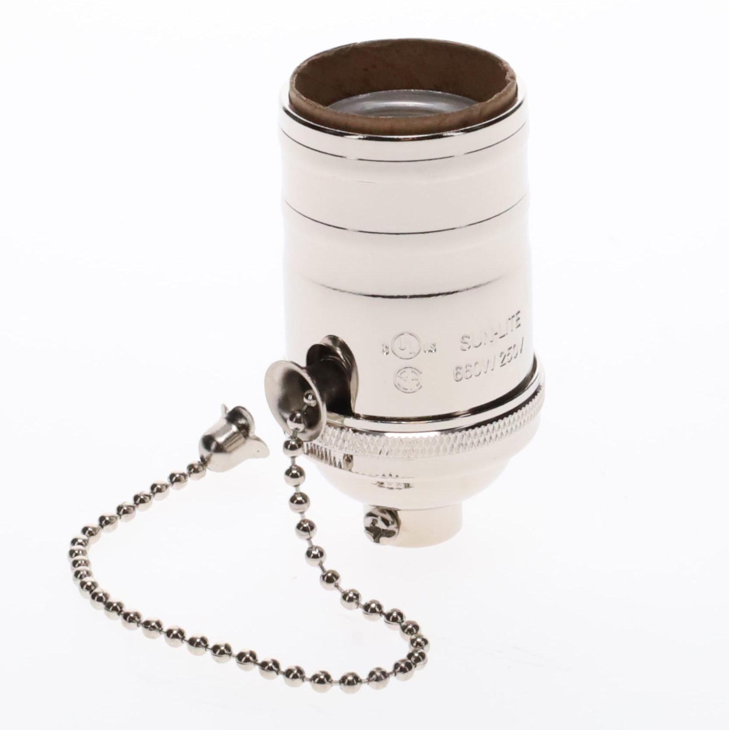 Brass Socket On/Off Pull Chain, No Uno Threads, Nickel Plated (48254N)
