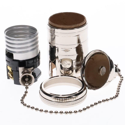 Brass Socket On/Off Pull Chain, No Uno Threads, Nickel Plated (48254N)