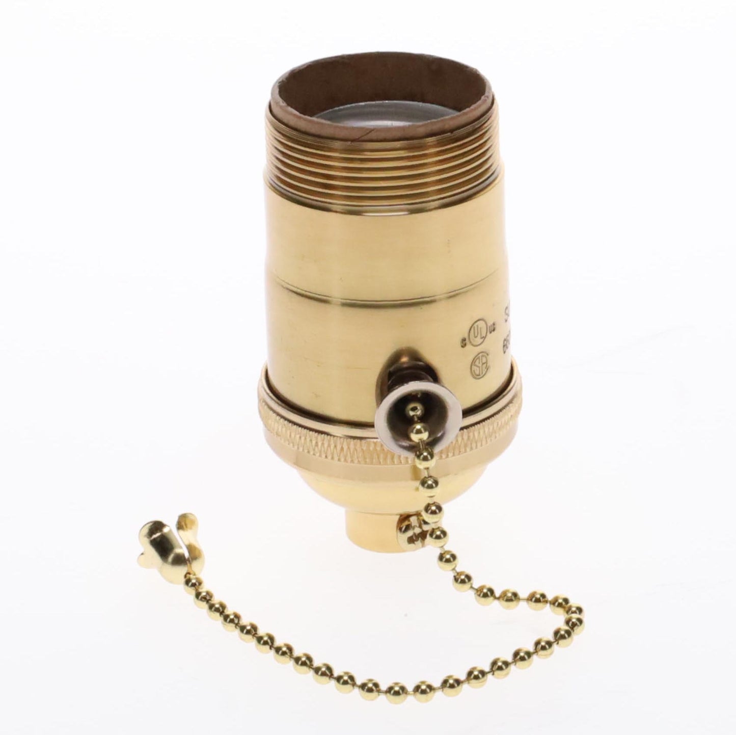 Heavy Turned Brass Socket with Polished & Lacquered Finish, On/Off Pull Chain function, UNO Thread (48255)